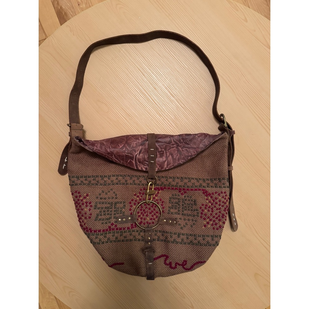 Free People We The Free Talia Bag – Distressed Brown Boho Jute & Leather Hobo - Picture 3 of 11